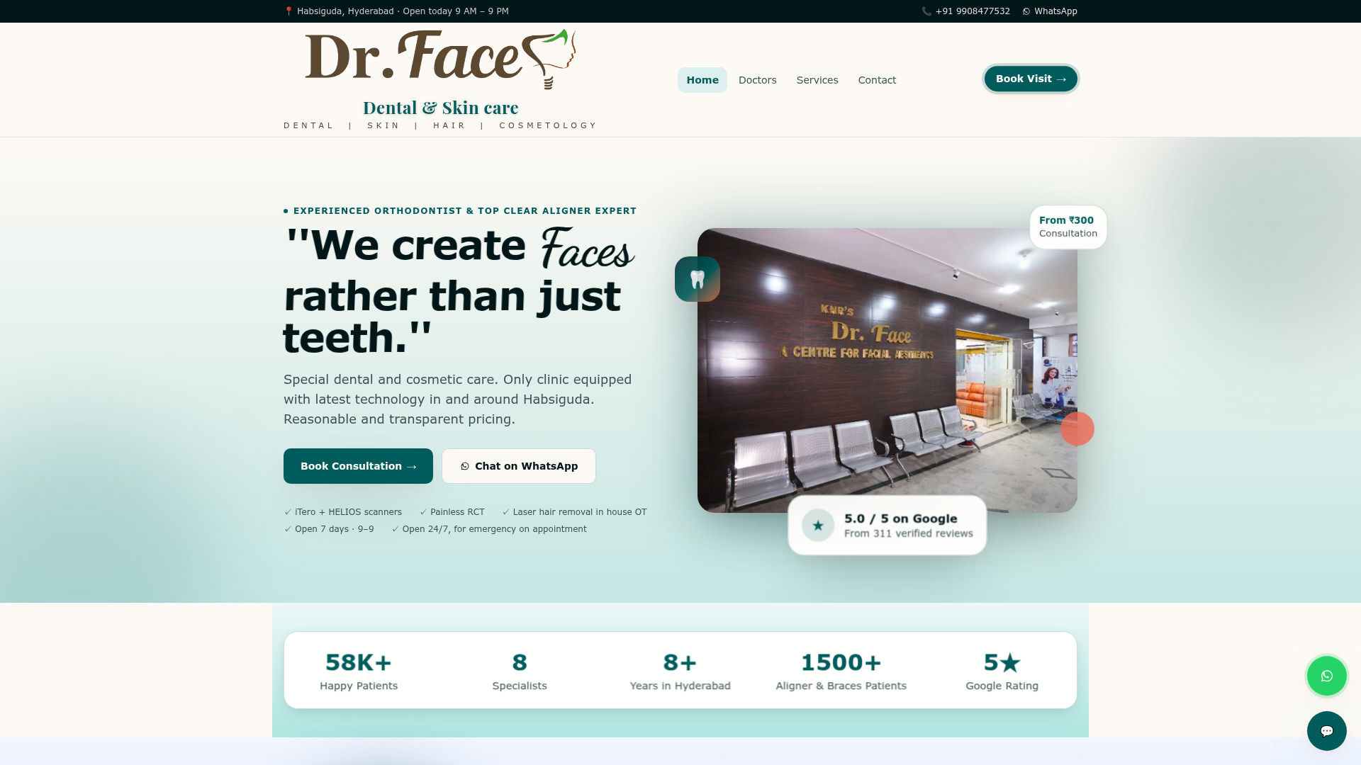 Dr Face Dental & Skin Care — live website built by Dentique Web